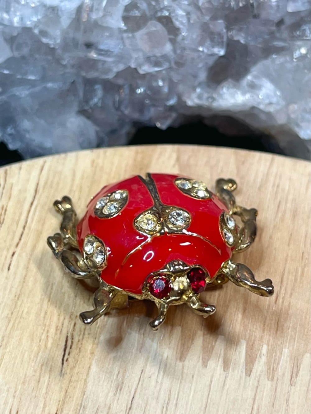 🌑 Red Enamel Rhinestone Ladybug Insect Brooch 🌑